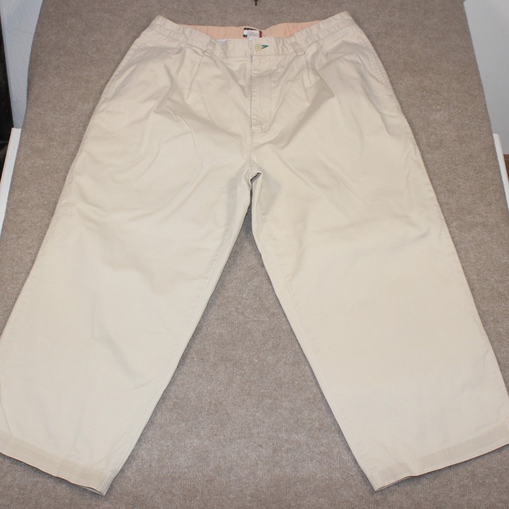 Tommy Hilfiger Mens Pleated Chino Pants Khaki Cotton 38x30 Vintage Style READ